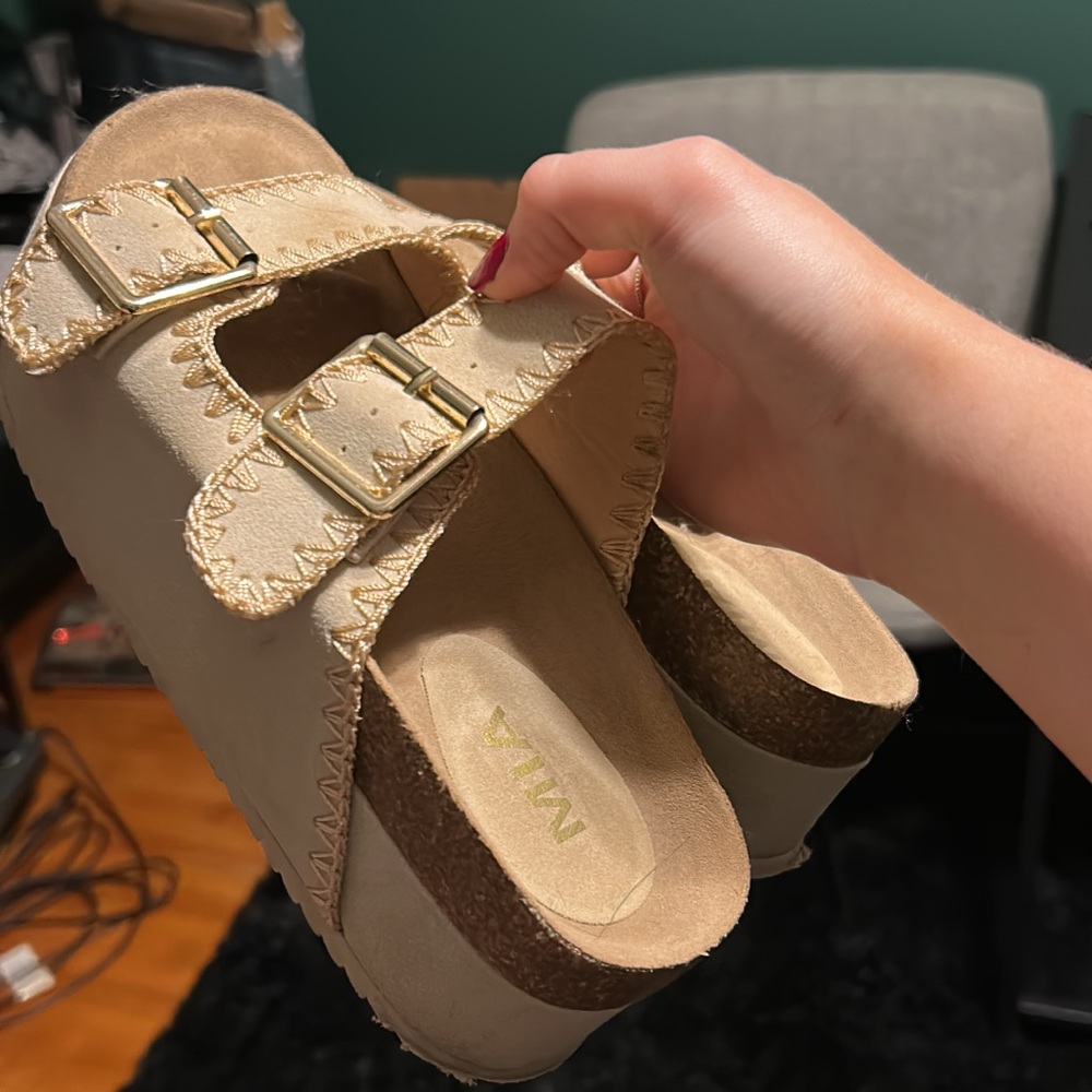 MIA Cream Double Buckle Sandals